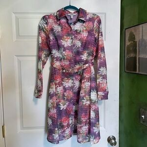 Badgley Mischka Belle Unique Midlength Watercolor Flower Pattern Dress Like New!